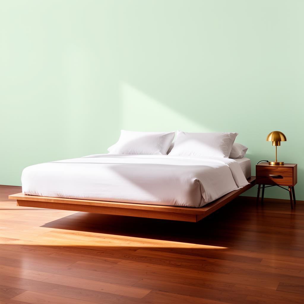 Modern platform bed in a calm bedroom